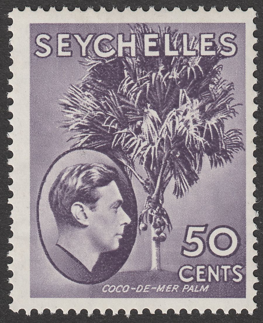 Seychelles 1938 KGVI Palm Tree 50c Deep Reddish Violet Chalky Mint SG144