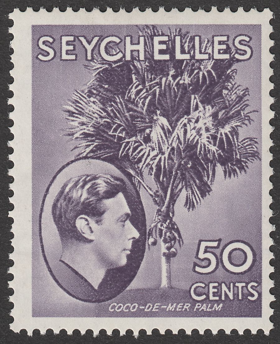 Seychelles 1938 KGVI Palm Tree 50c Deep Reddish Violet Chalky Mint SG144