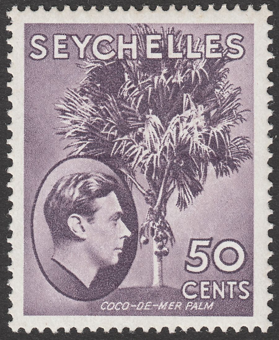 Seychelles 1942 KGVI Palm Tree 50c Deep Reddish Violet Mint SG144a