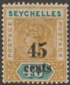 Seychelles 1893 QV 45c Surcharge on 48c Ochre and Green Mint SG20