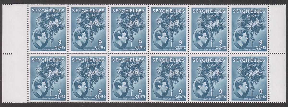 Seychelles 1941 KGVI Palm 9c Grey-Blue Chalky Block of 12 UM Mint SG138a c£450