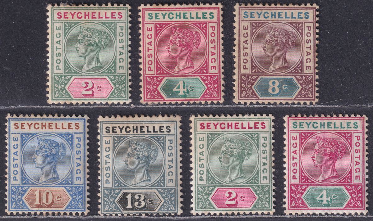 Seychelles 1890-92 Queen Victoria Selection to 13c Mint with toning