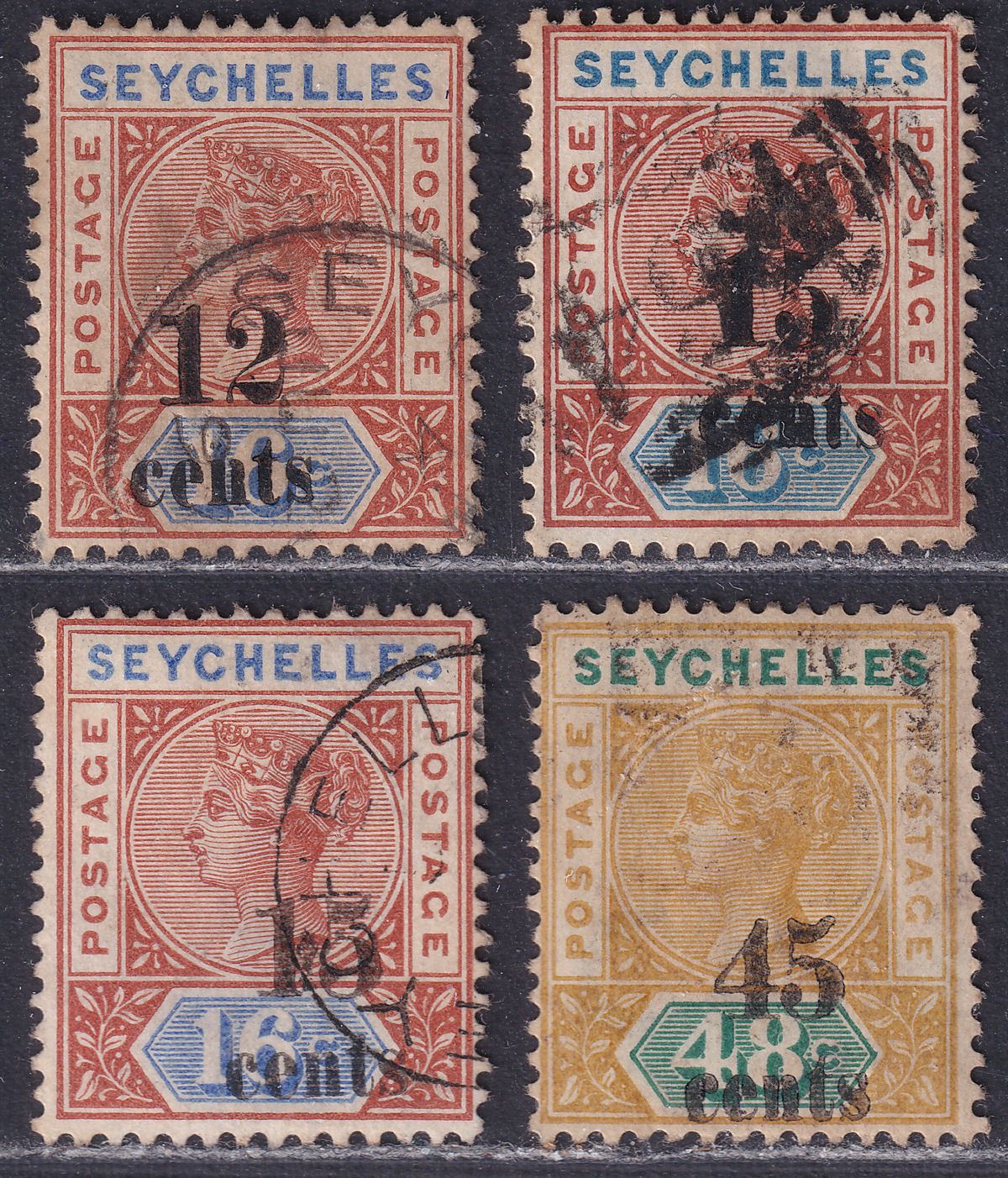 Seychelles 1893 Queen Victoria Surcharge Part Set to 45c Used cat £28