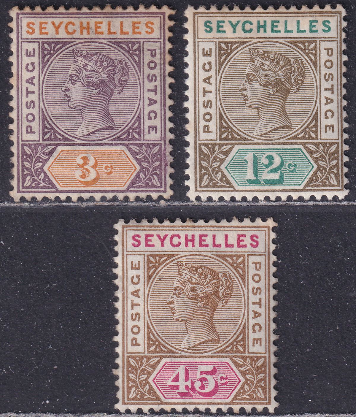 Seychelles 1893 Queen Victoria Part Set to 45c Mint cat £30 - tone spots