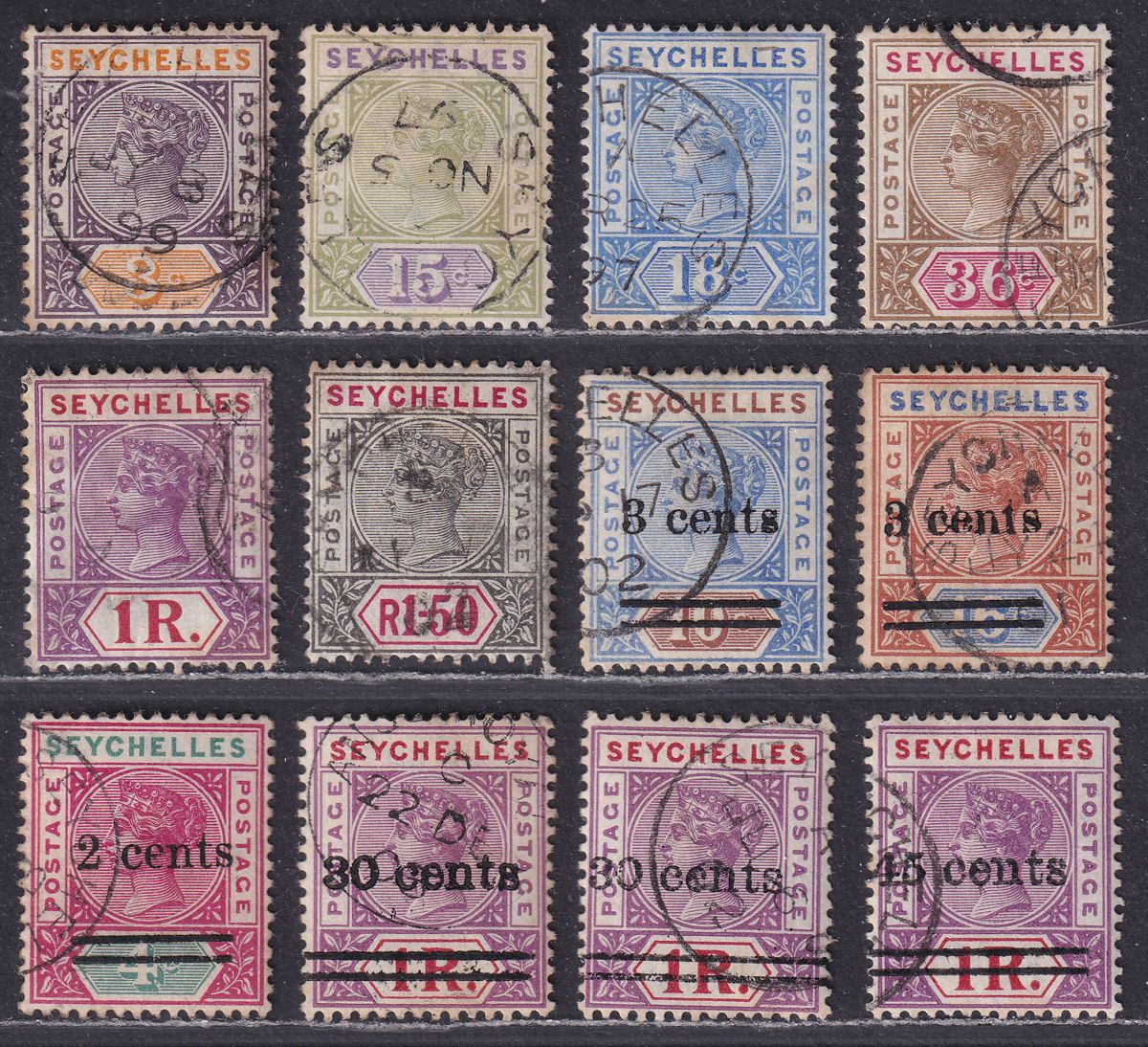 Seychelles 1893-1902 Queen Victoria Selection to 1r.50 Used - toning