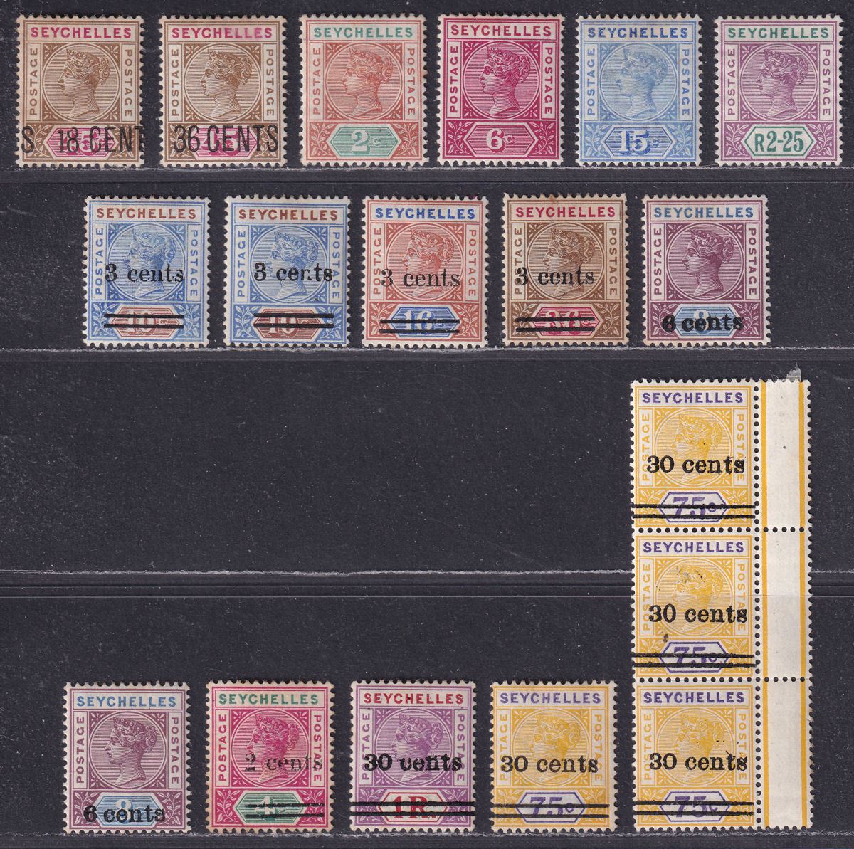 Seychelles 1896-1902 Queen Victoria Selection to 2r.25 Mint / Unused - toning
