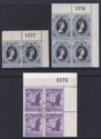 Seychelles 1953-54 QEII Coronation 9c, 2c Lilac Blocks with Sheet Numbers Used