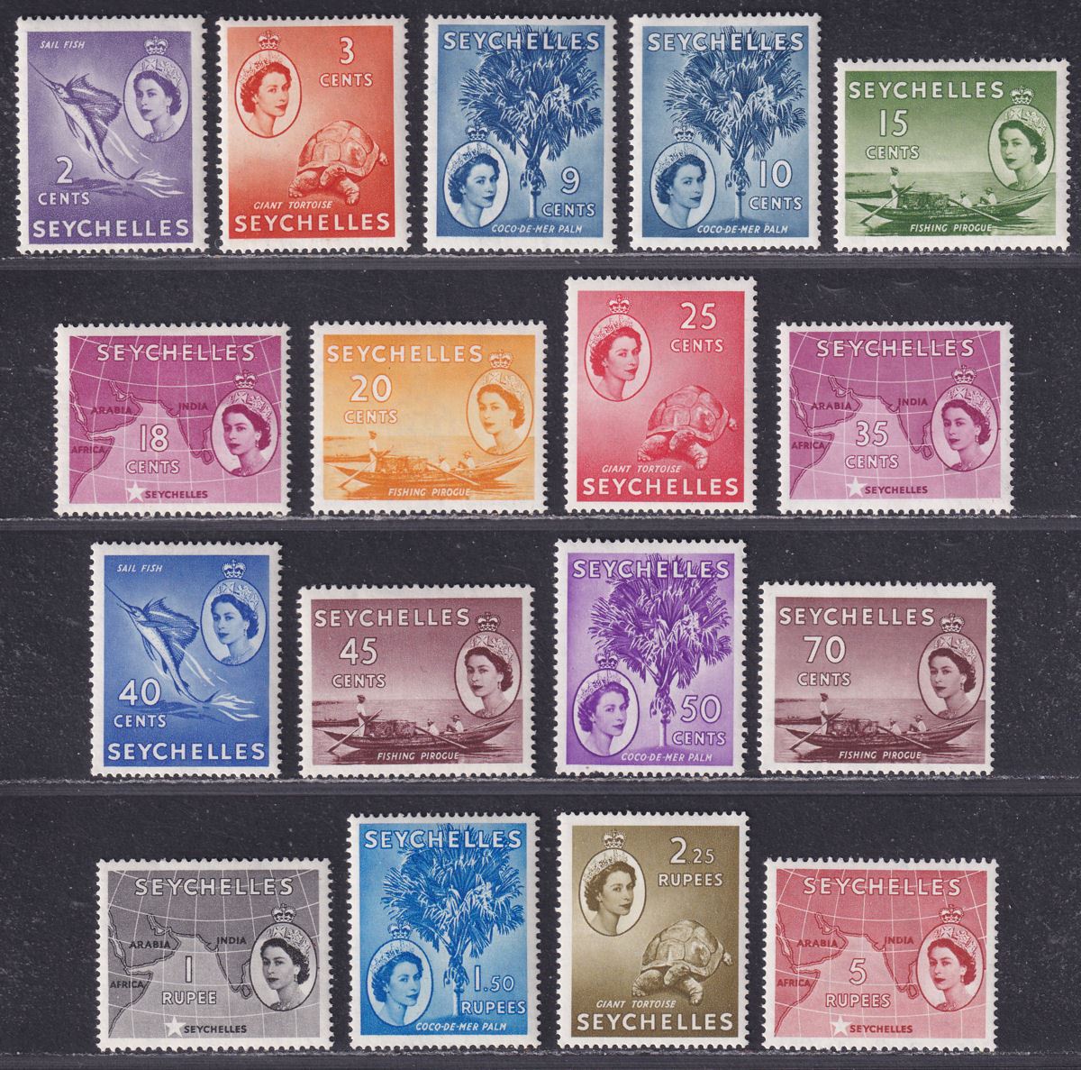 Seychelles 1954 Queen Elizabeth II Part Set to 5r Mint