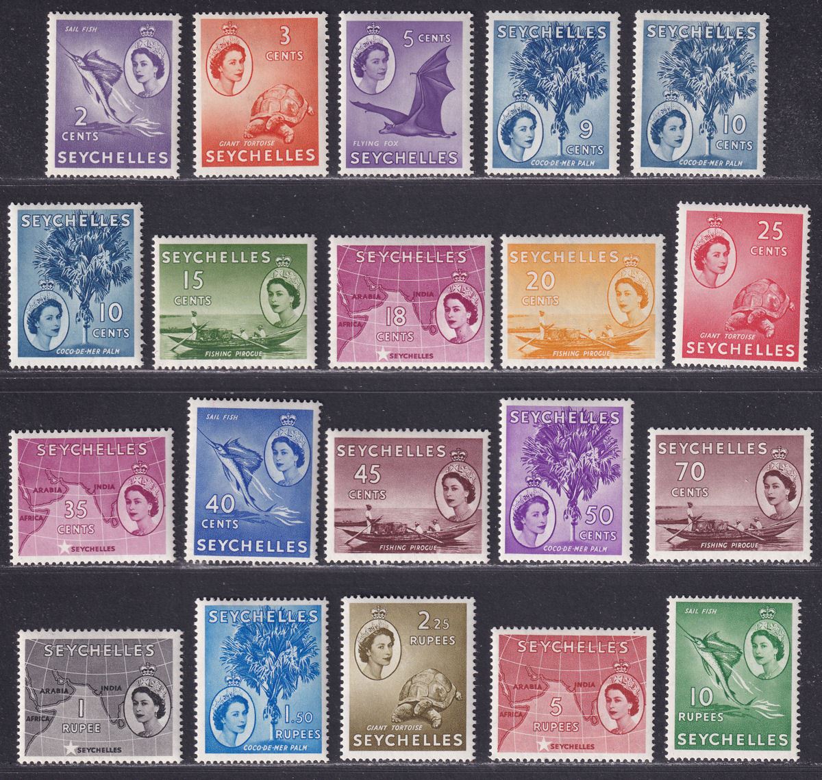 Seychelles 1954 Queen Elizabeth II Set Mint SG174-188 cat £110