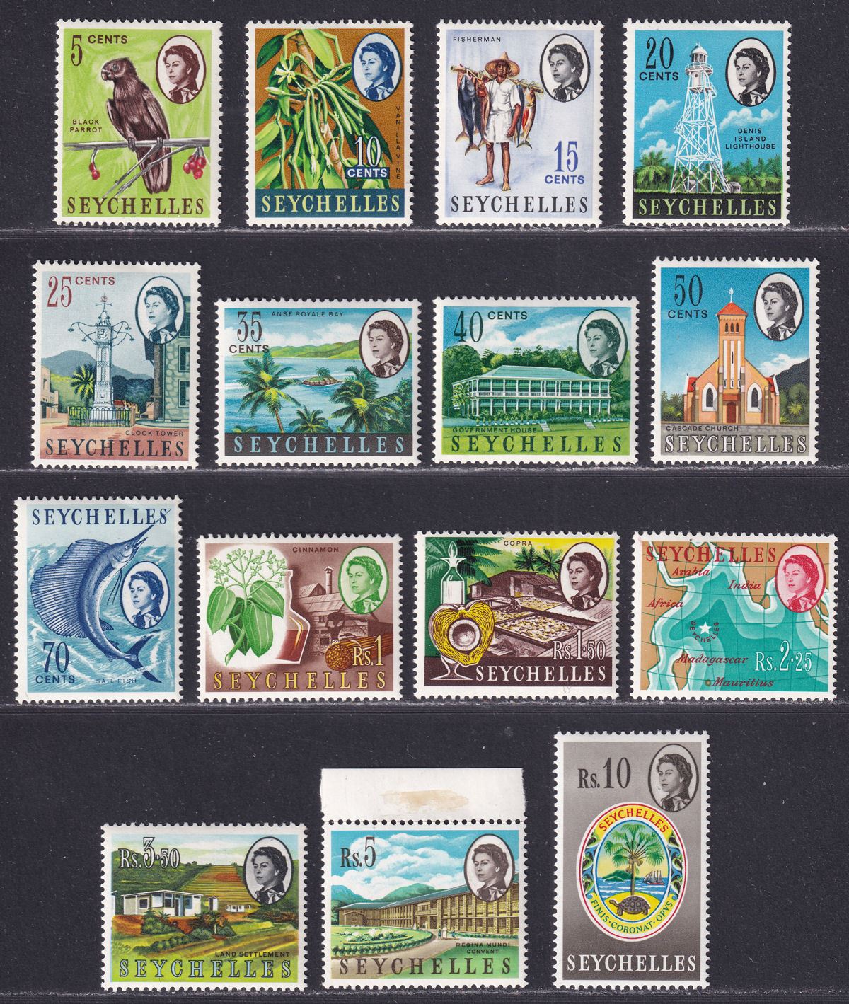 Seychelles 1962 Queen Elizabeth II Part Set to 10r Mint