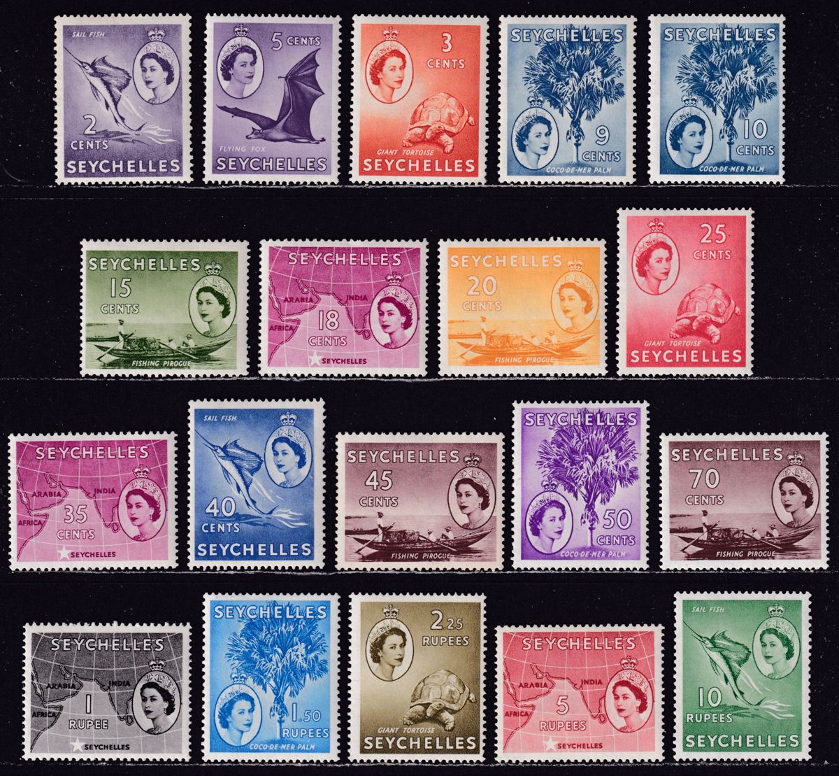 Seychelles 1954 Queen Elizabeth II Set Mint SG174-188 cat £110