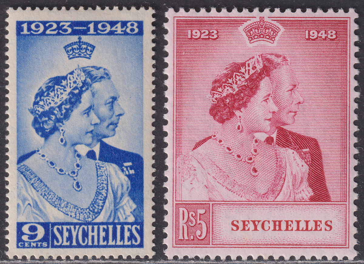 Seychelles 1948 KGVI Royal Silver Wedding 9c, 5r Mint SG152-153 cat £22 RSW