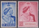 Click for more photos and details Seychelles 1948 KGVI Royal Silver Wedding 9c, 5r Mint SG152-153 cat £22 RSW
