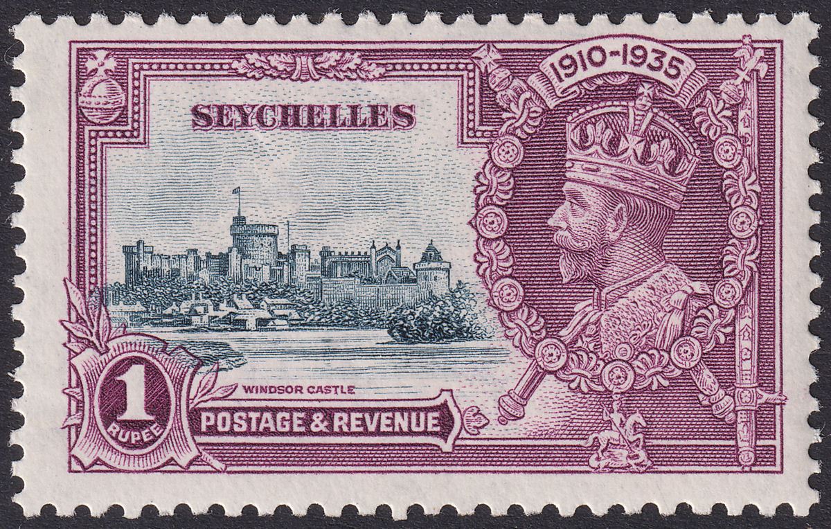 Seychelles 1935 KGV Silver Jubilee 1sh Extra Flagstaff Var Mint SG131a cat £250
