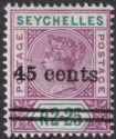 Seychelles 1902 QV 45c Surcharge on 2r25c Bright Mauve + Green Mint SG45 cat £50