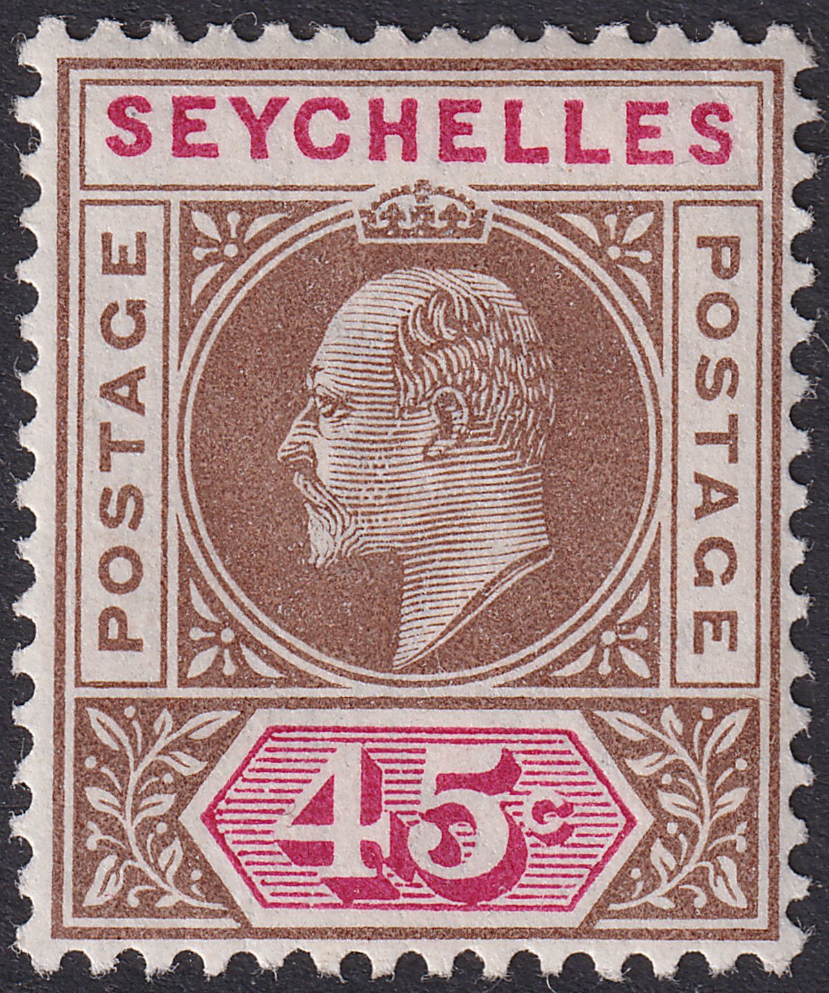 Seychelles 1903 KEVII 45c Brown + Carmine watermark Inverted Mint SG53w cat £550