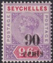 Seychelles 1893 QV 90c Surcharge on 96c Mauve and Carmine Mint SG21 cat £80