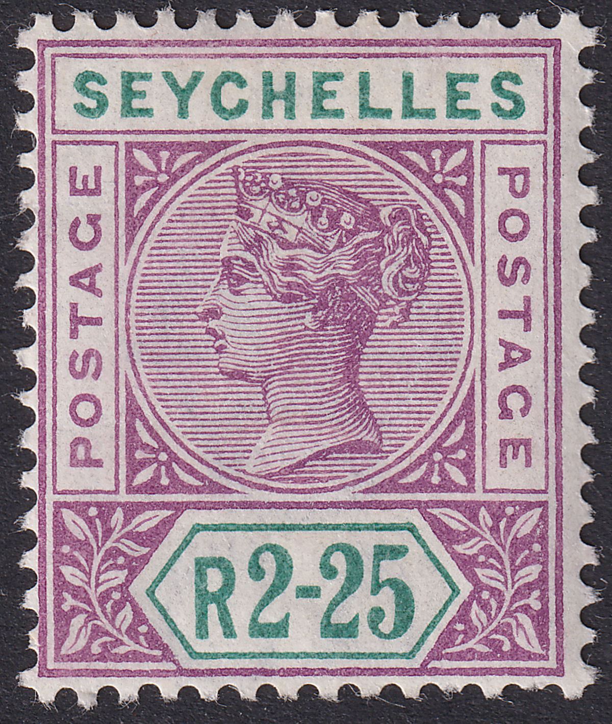 Seychelles 1900 QV 2r25c Bright Mauve and Green Mint SG36 cat £130