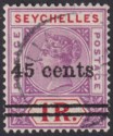 Seychelles 1902 QV 45c Surcharge on 1r Bright Mauve + Deep Red Used SG44 cat £50