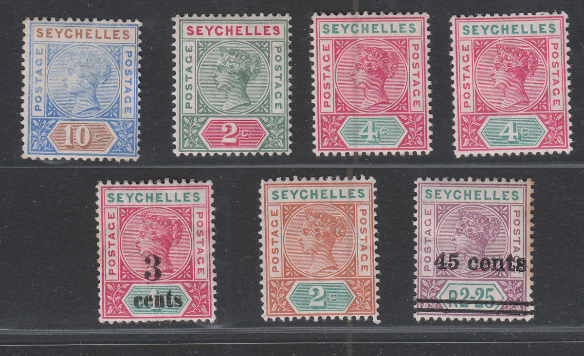 Seychelles 1890-1902 QV Selection inc Die I, Die II & Surcharges Mint FAULTS