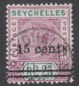 Click for more photos and details Seychelles 1902 QV 45c Surcharge on 2r25c Bright Mauve + Green Used SG45 cat£100