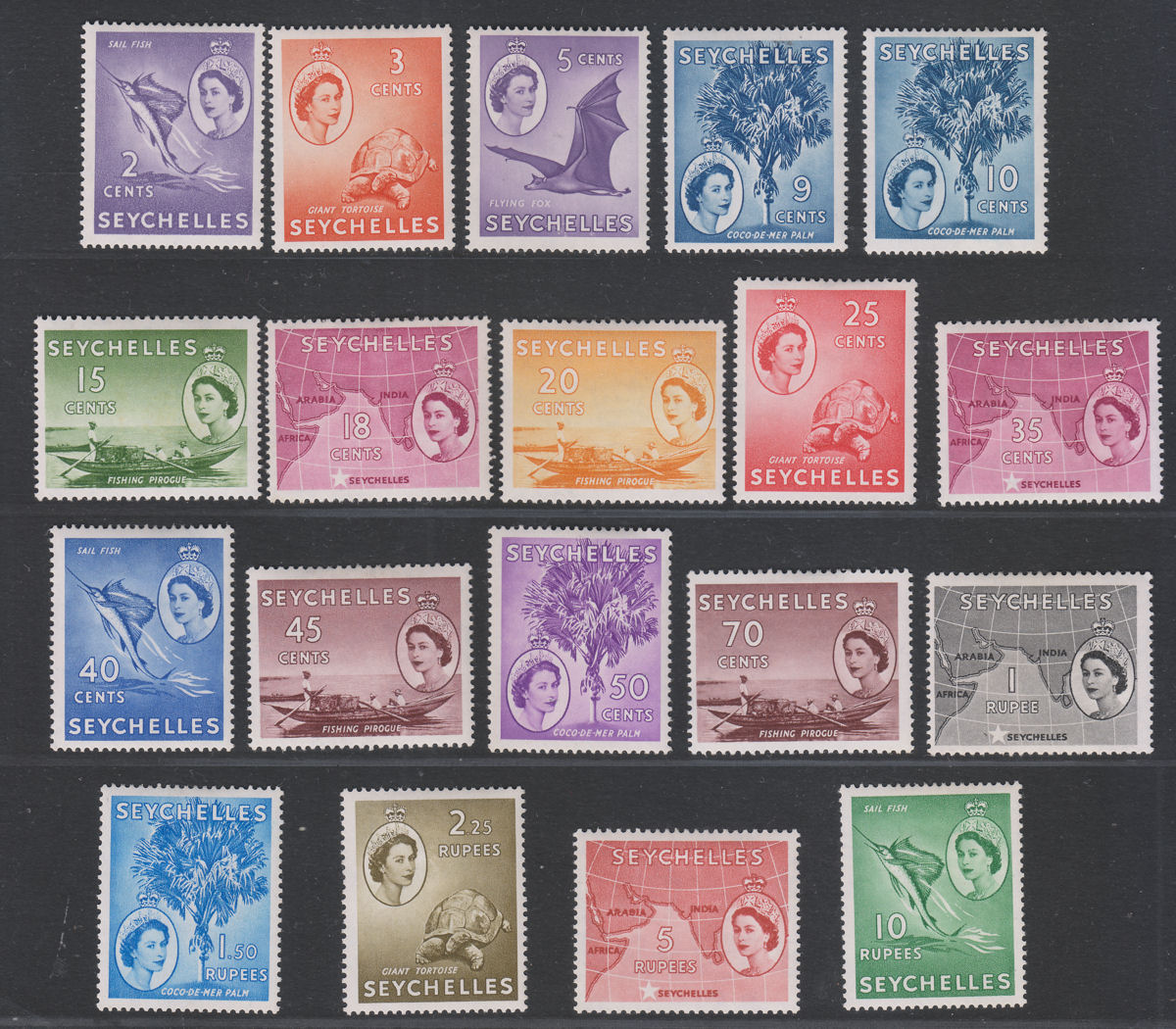 Seychelles 1954 Queen Elizabeth II Set Mint SG174-188 cat £110