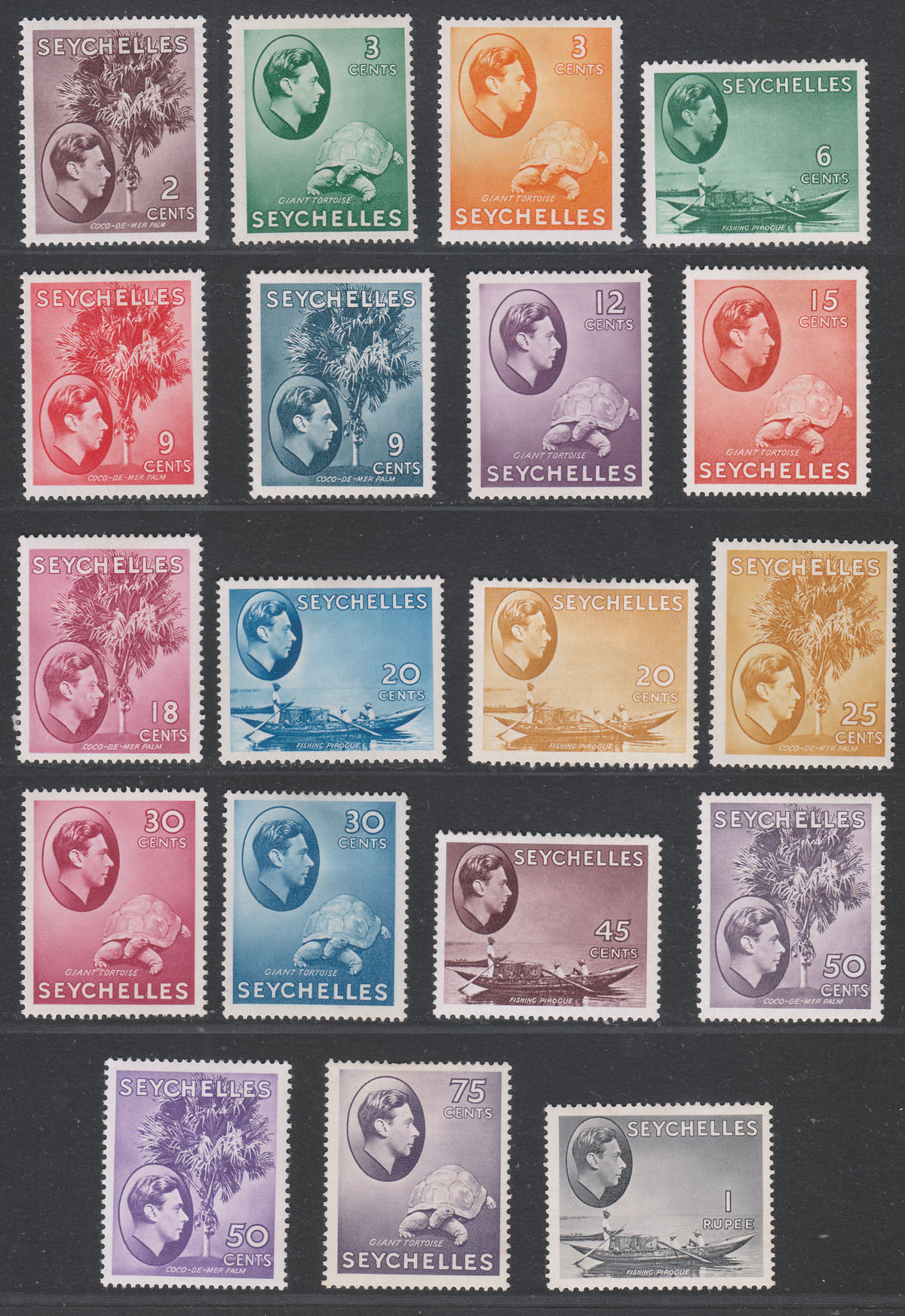 Seychelles 1938-49 King George VI Part Set to 1r Mint SG135-146a FAULTS