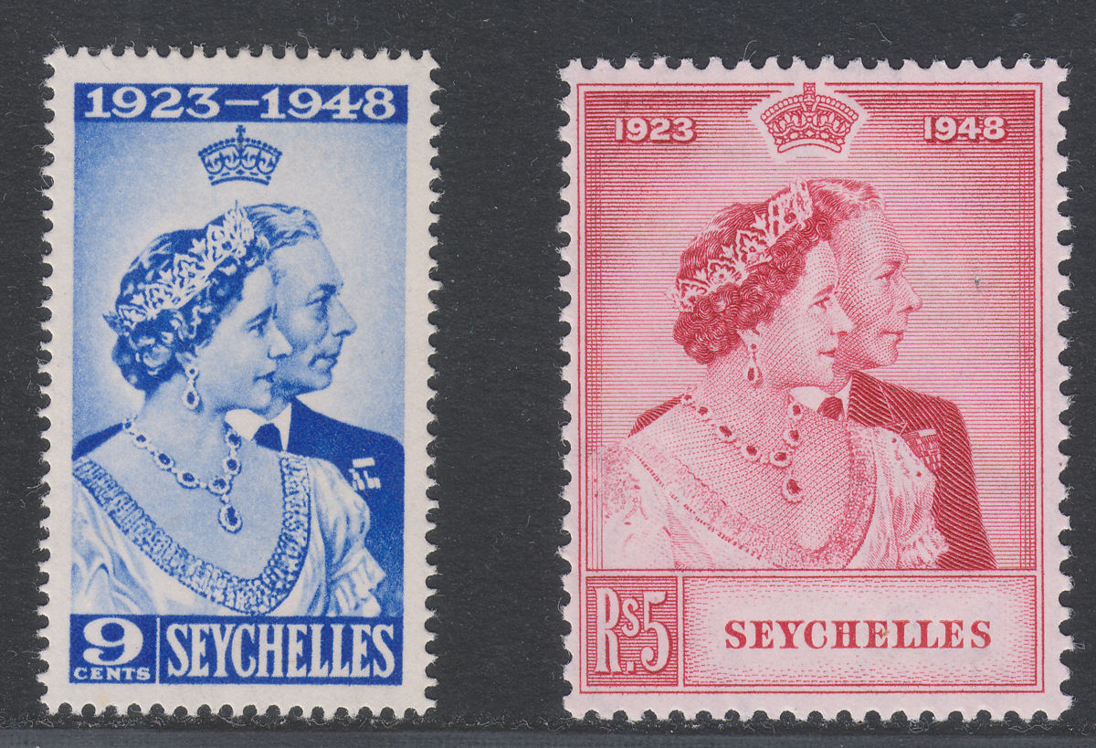 Seychelles 1948 KGVI Royal Silver Wedding 9c, 5r Mint SG152-153 cat £20 RSW
