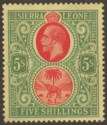 Sierra Leone 1912 KGV 5sh Red and Green on Yellow Mint SG126