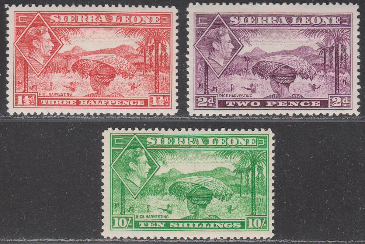 Sierra Leone 1938 King George VI 1½d, 2d, 10sh Mint £100