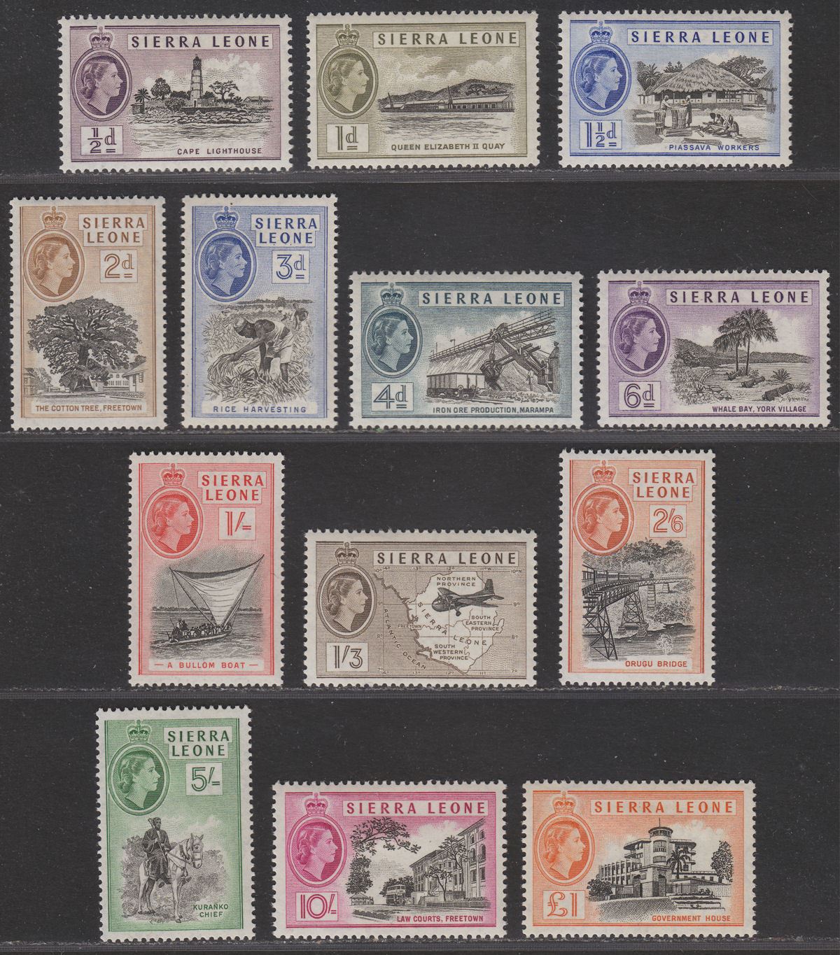 Sierra Leone 1956 Queen Elizabeth II Set UM Mint SG210-222 cat £90