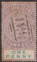 Click for more photos and details Sierra Leone 1886 QV Revenue Stamp Duty 1d Used Apparently Postal B31