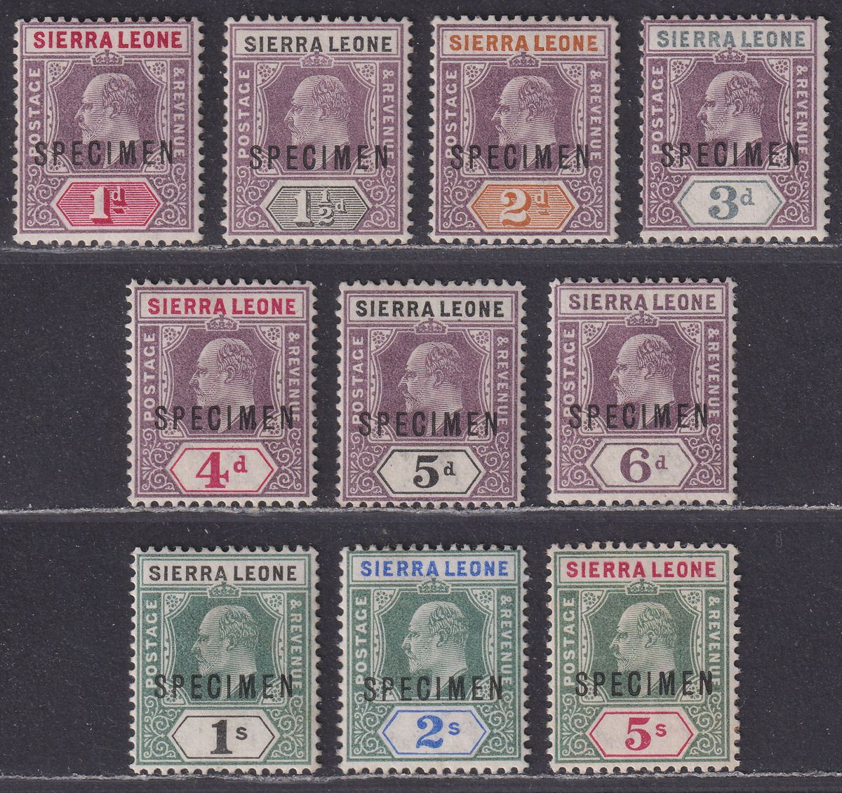 Sierra Leone 1903 KEVII SPECIMEN Overprint Part Set to 5sh Mint / Unused