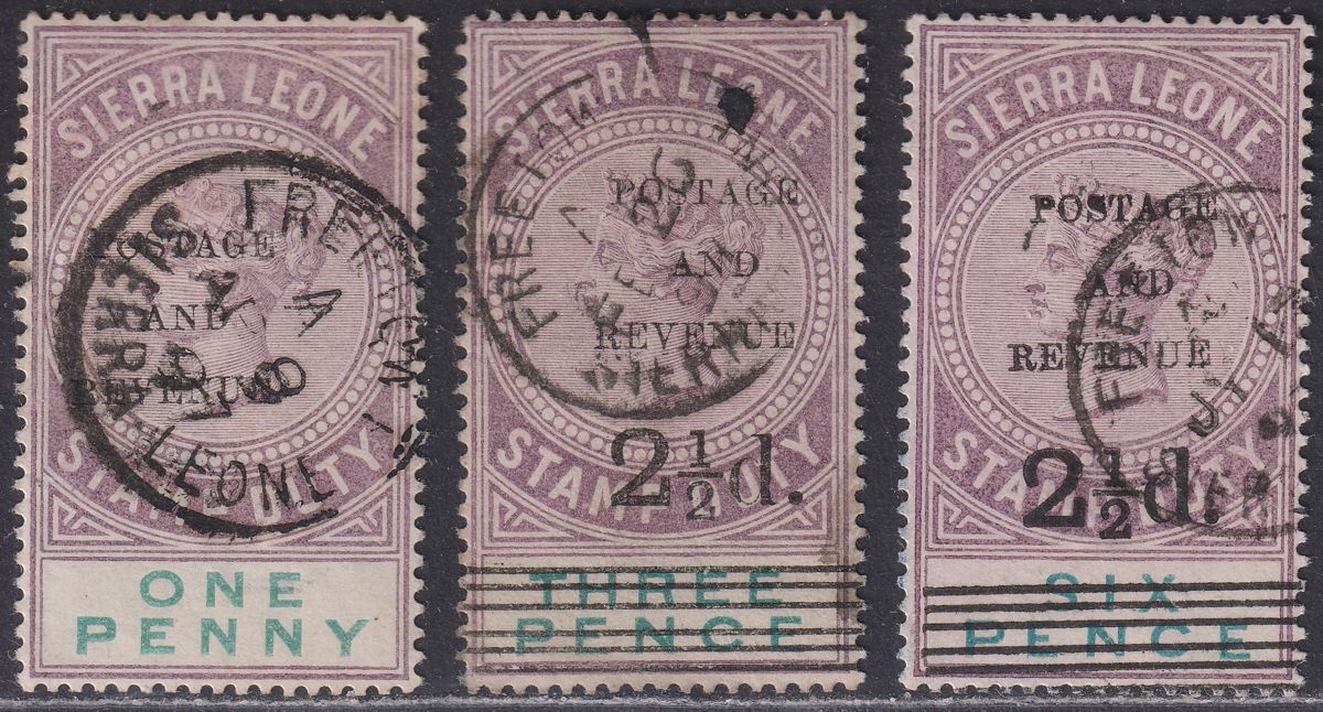 Sierra Leone 1897 QV 1d Opt, 2½d on 3d, 2½d on 6d Surcharges Used SG54-55 SG59