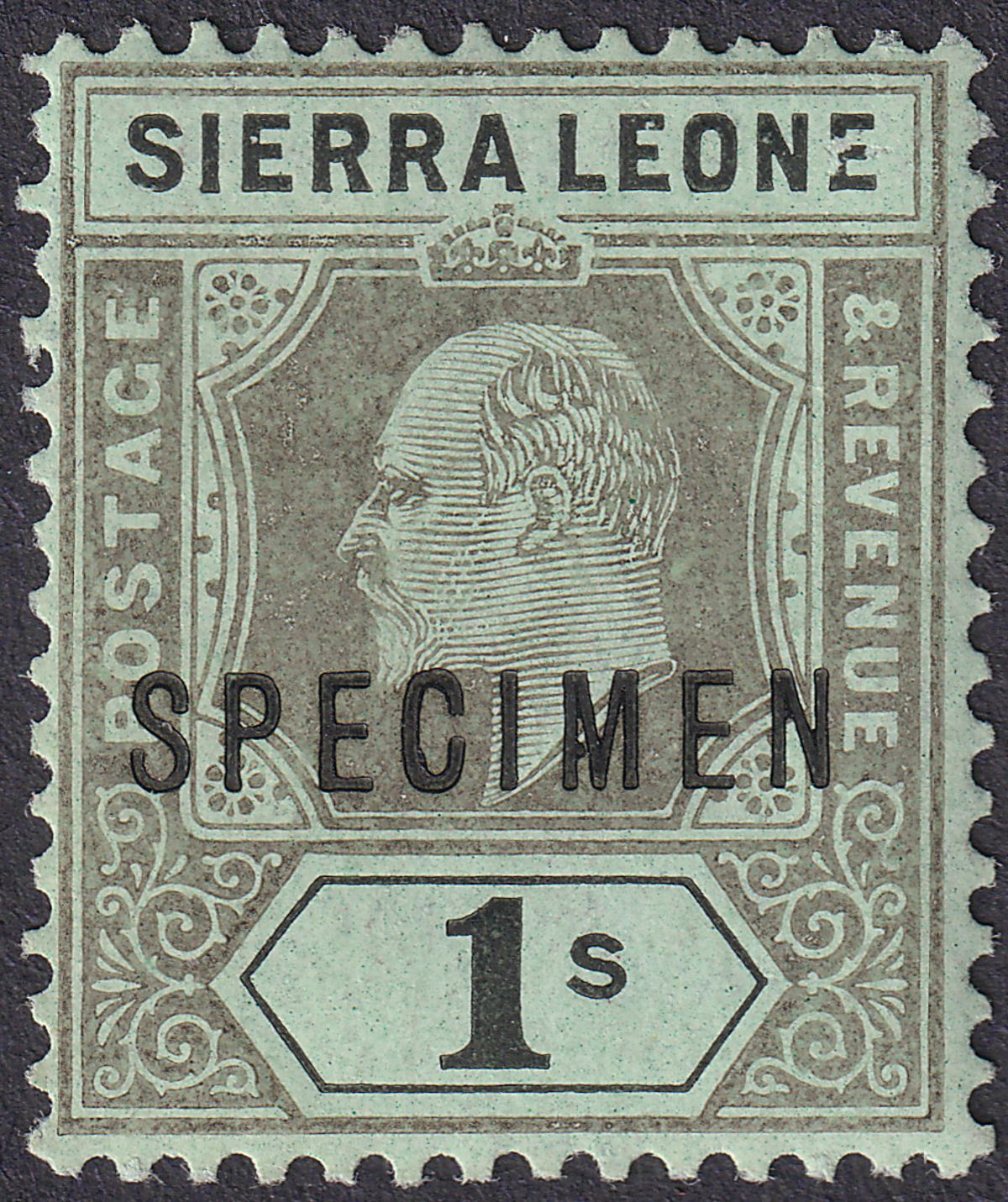 Sierra Leone 1908 KEVII SPECIMEN Overprint 1sh Black on Green Mint SG108s