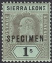 Click for more photos and details Sierra Leone 1908 KEVII SPECIMEN Overprint 1sh Black on Green Mint SG108s