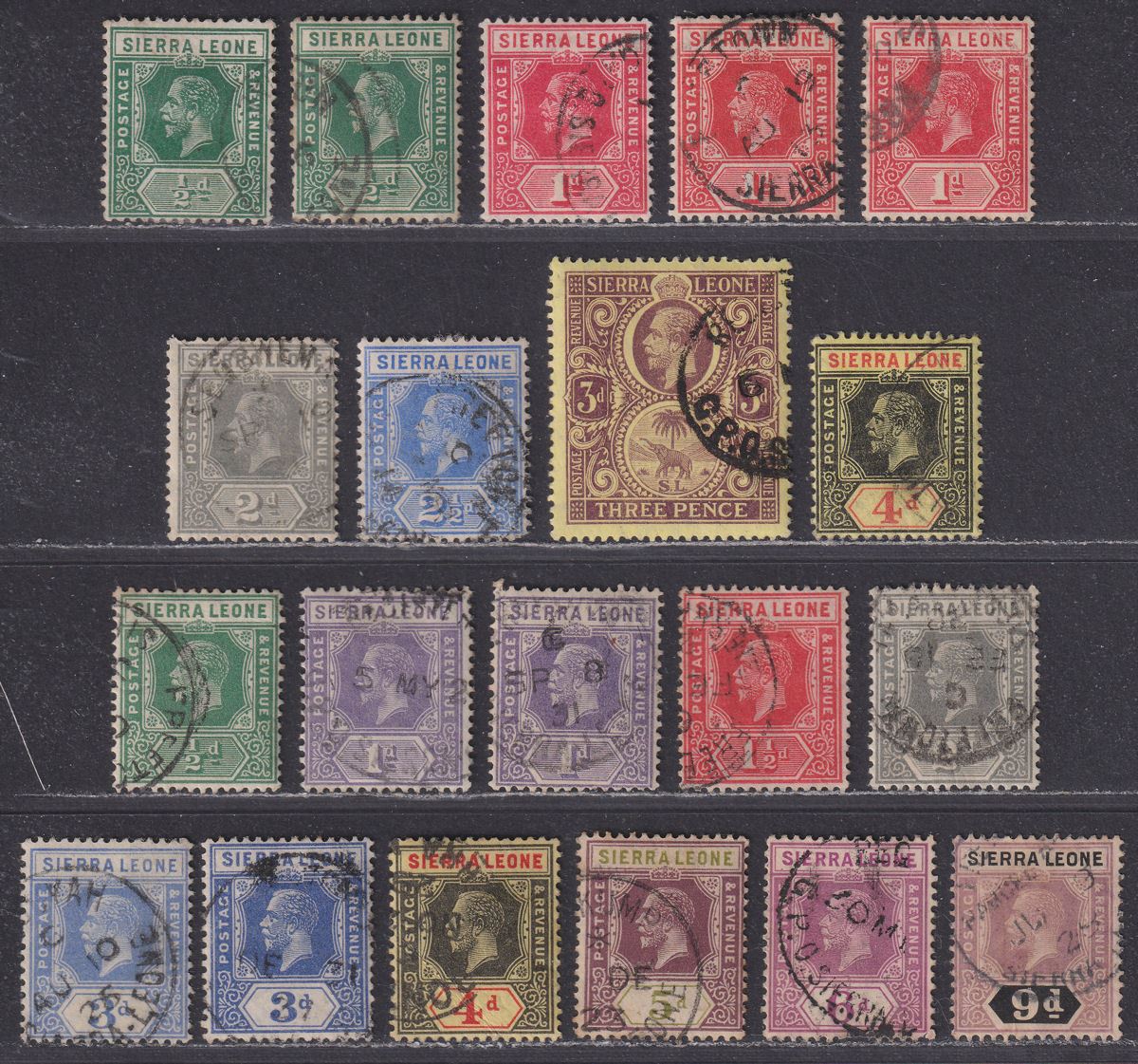 Sierra Leone 1912-27 King George V Selection to 9d Used