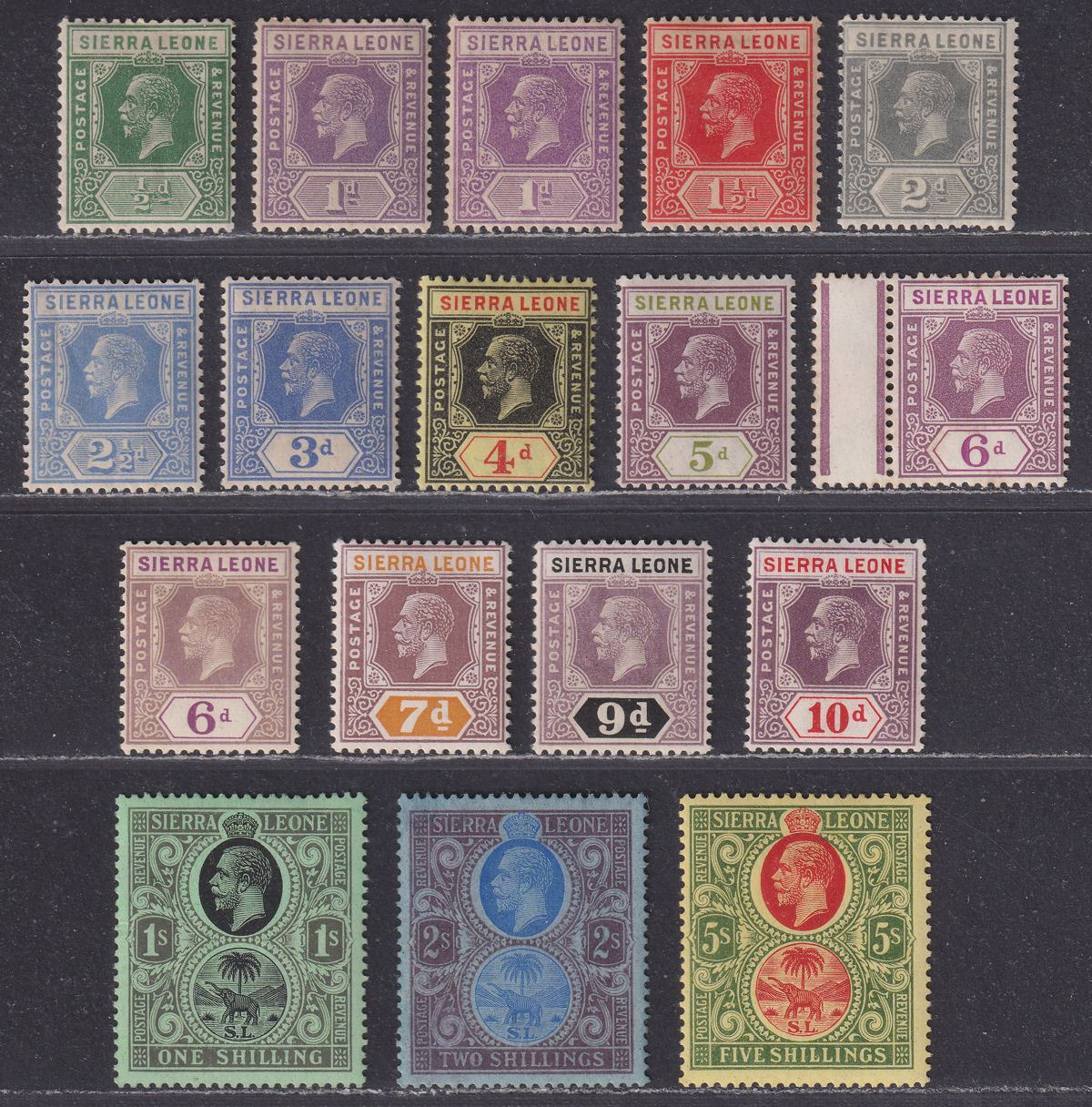 Sierra Leone 1921 King George V Set to 5sh Mint SG131-145