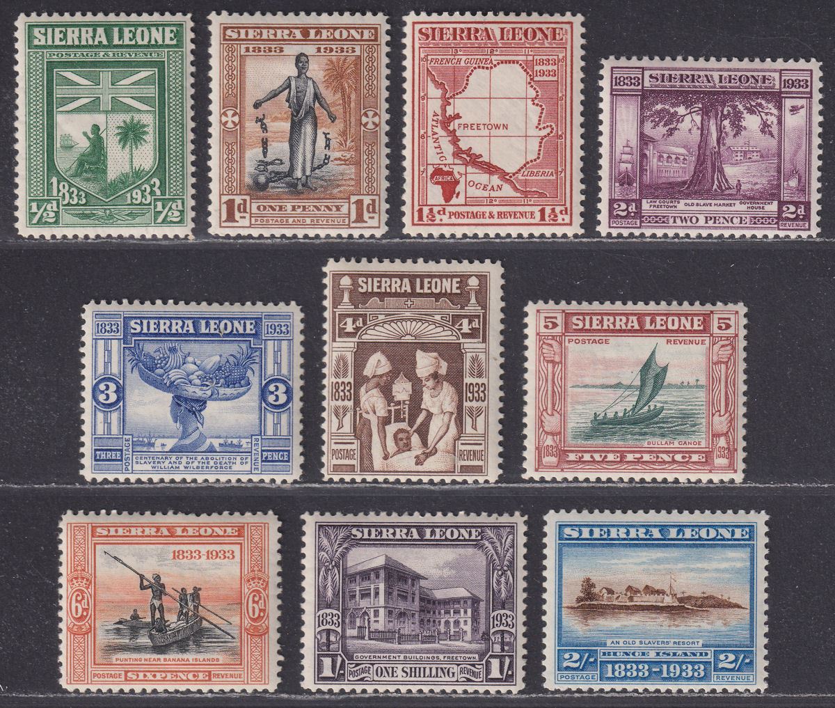 Sierra Leone 1933 KGV Wilberforce Set to 2sh Mint SG168-177 cat £90