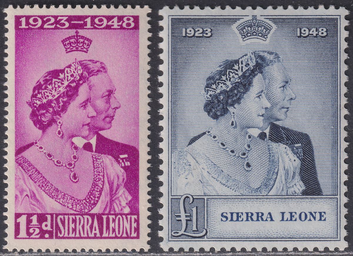 Sierra Leone 1948 KGVI Royal Silver Wedding 1½d, £1 UM Mint SG203-204 cat £20