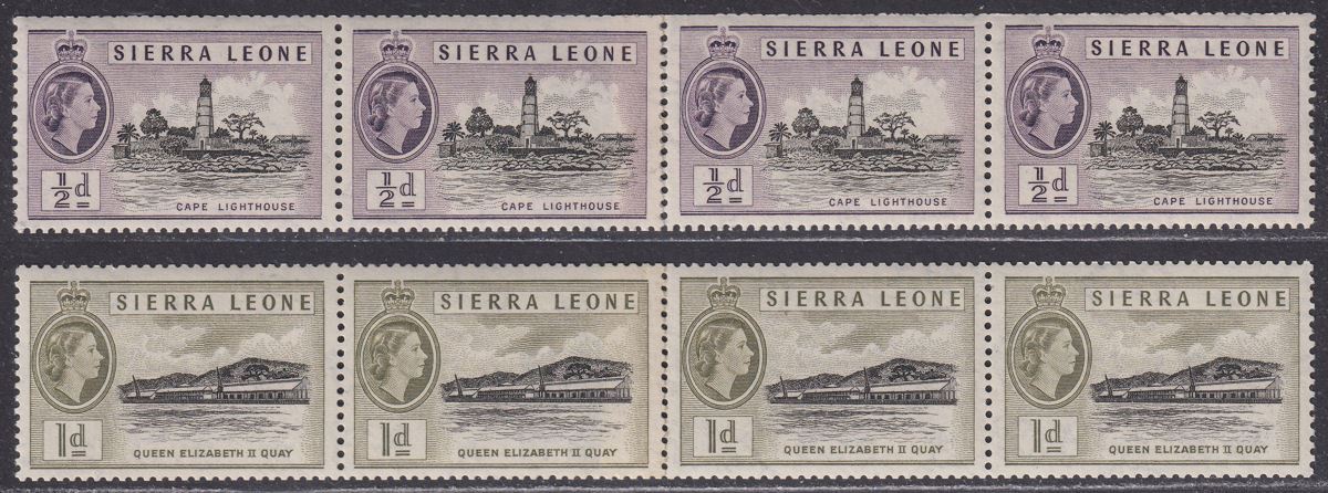 Sierra Leone 1956 QEII ½d, 1d Coil Strips of 4 with Join Mint SG210-211