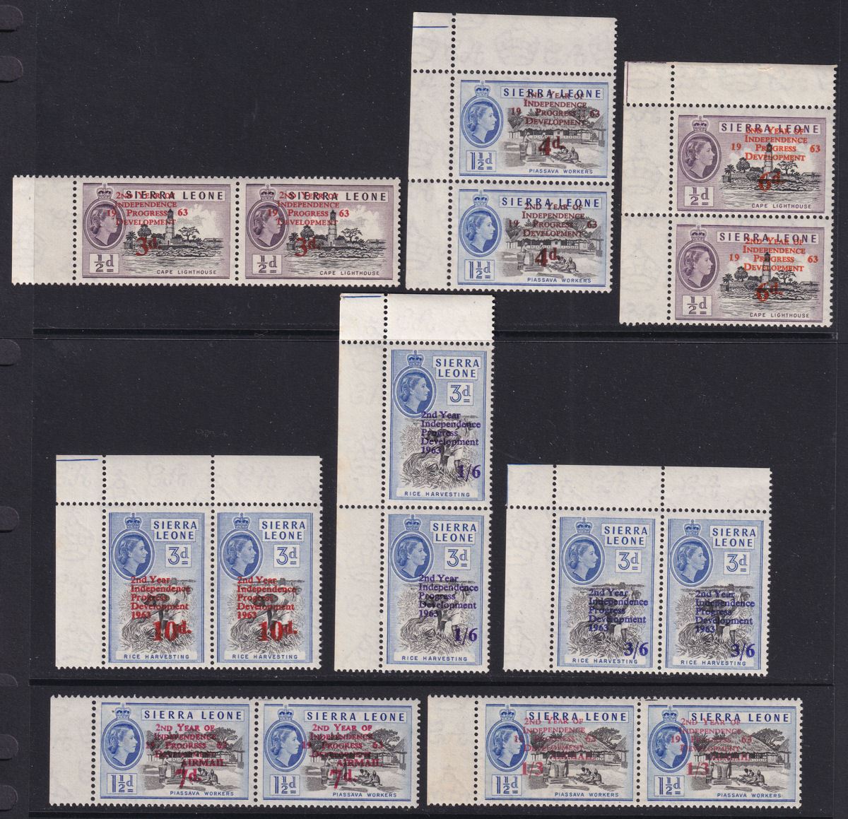Sierra Leone 1963 Second Anniv Independence Surcharge Pairs Set Mint SG257-268
