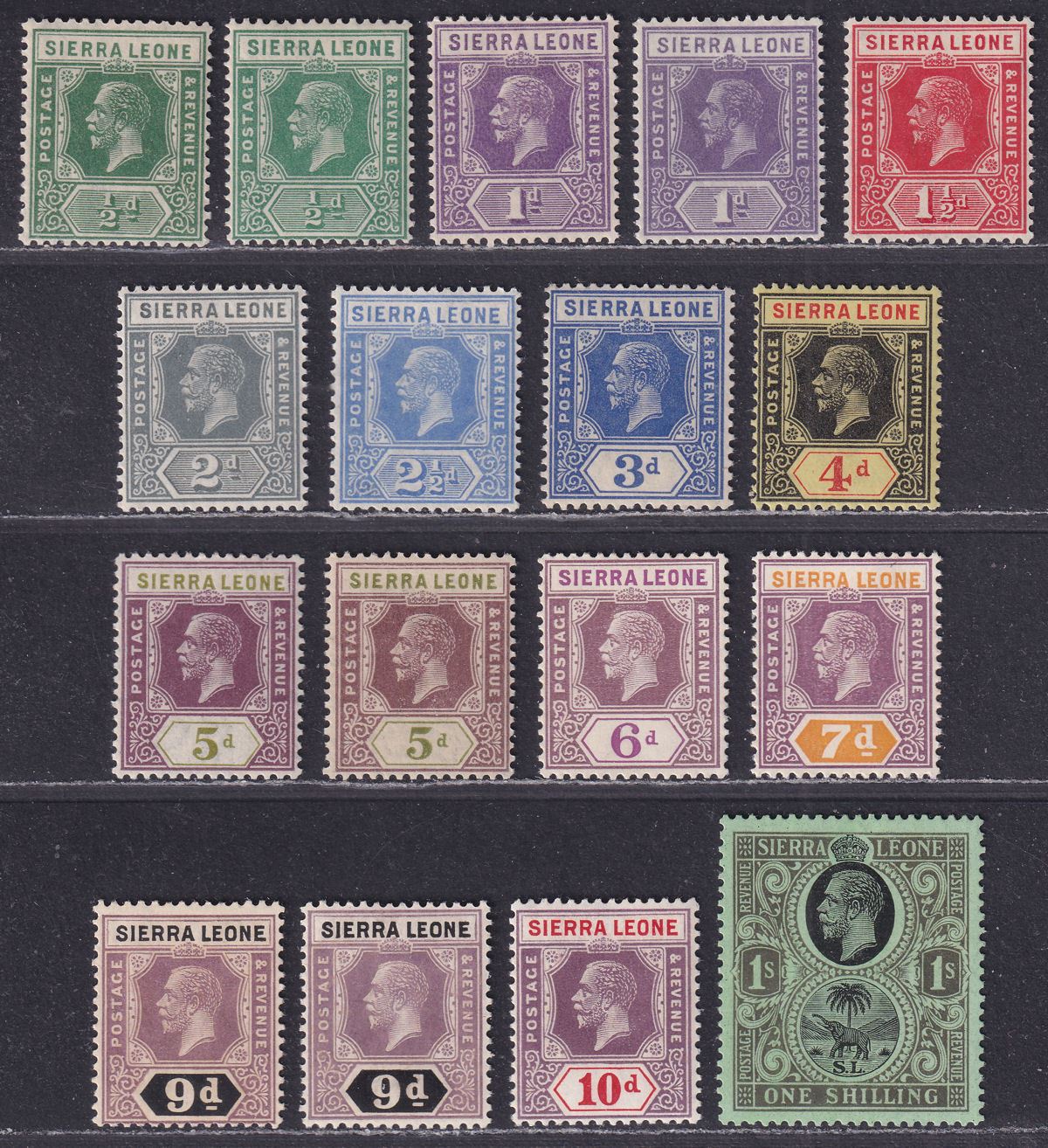 Sierra Leone 1921 King George V Set to 1sh Mint SG131-143