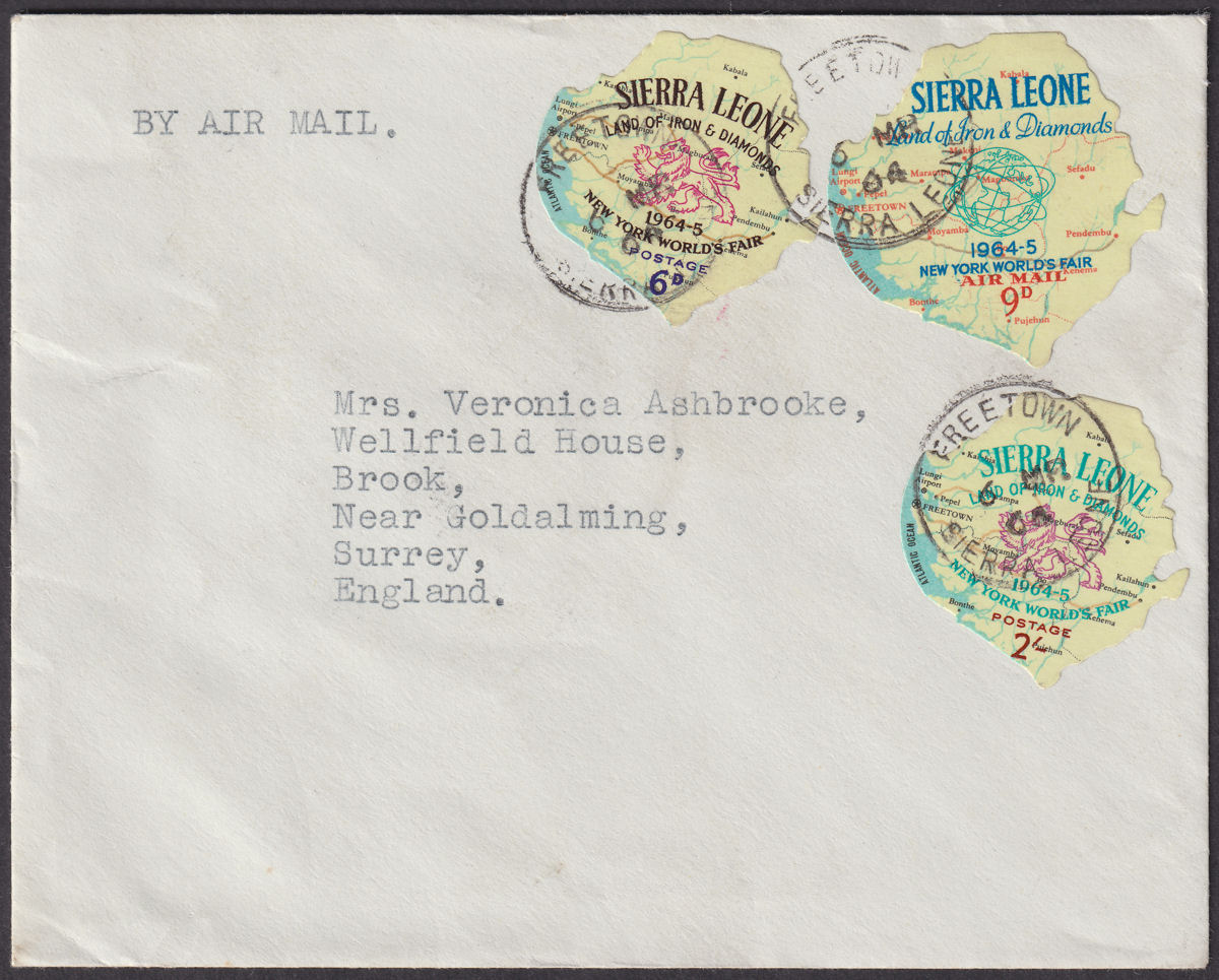 Sierra Leone 1964 2sh, 9d, 6d Used on Airmail Cover FREETOWN to UK