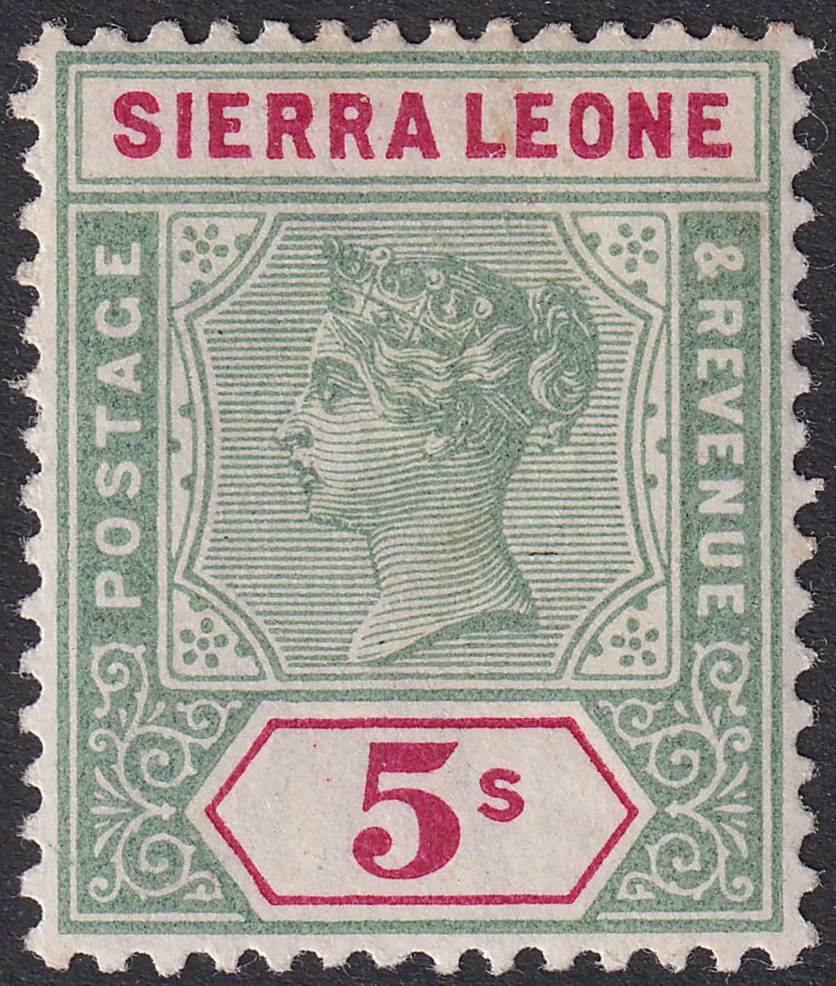 Sierra Leone 1896 QV 5sh Green and Carmine Mint SG52 cat £120