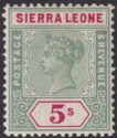 Click for more photos and details Sierra Leone 1896 QV 5sh Green and Carmine Mint SG52 cat £120