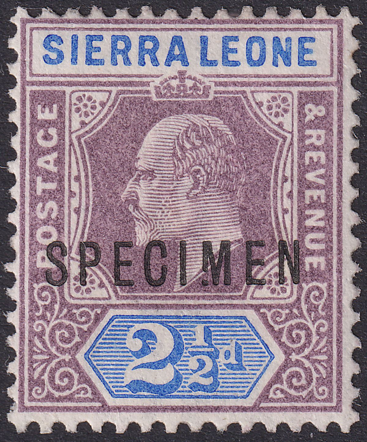 Sierra Leone 1903 KEVII SPECIMEN Broken M 2½d Dull Purp + Ultramarine Mint SG77s