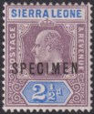 Click for more photos and details Sierra Leone 1903 KEVII SPECIMEN Broken M 2½d Dull Purp + Ultramarine Mint SG77s