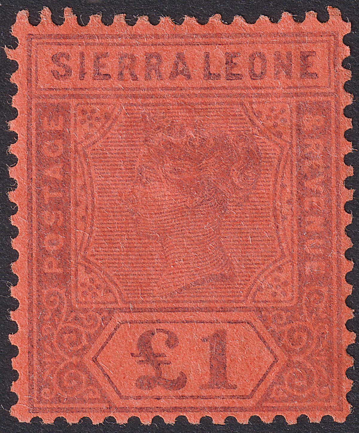 Sierra Leone 1896 QV £1 Purple on Red Unused SG53 with surface adhesion