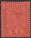 Click for more photos and details Sierra Leone 1896 QV £1 Purple on Red Unused SG53 with surface adhesion